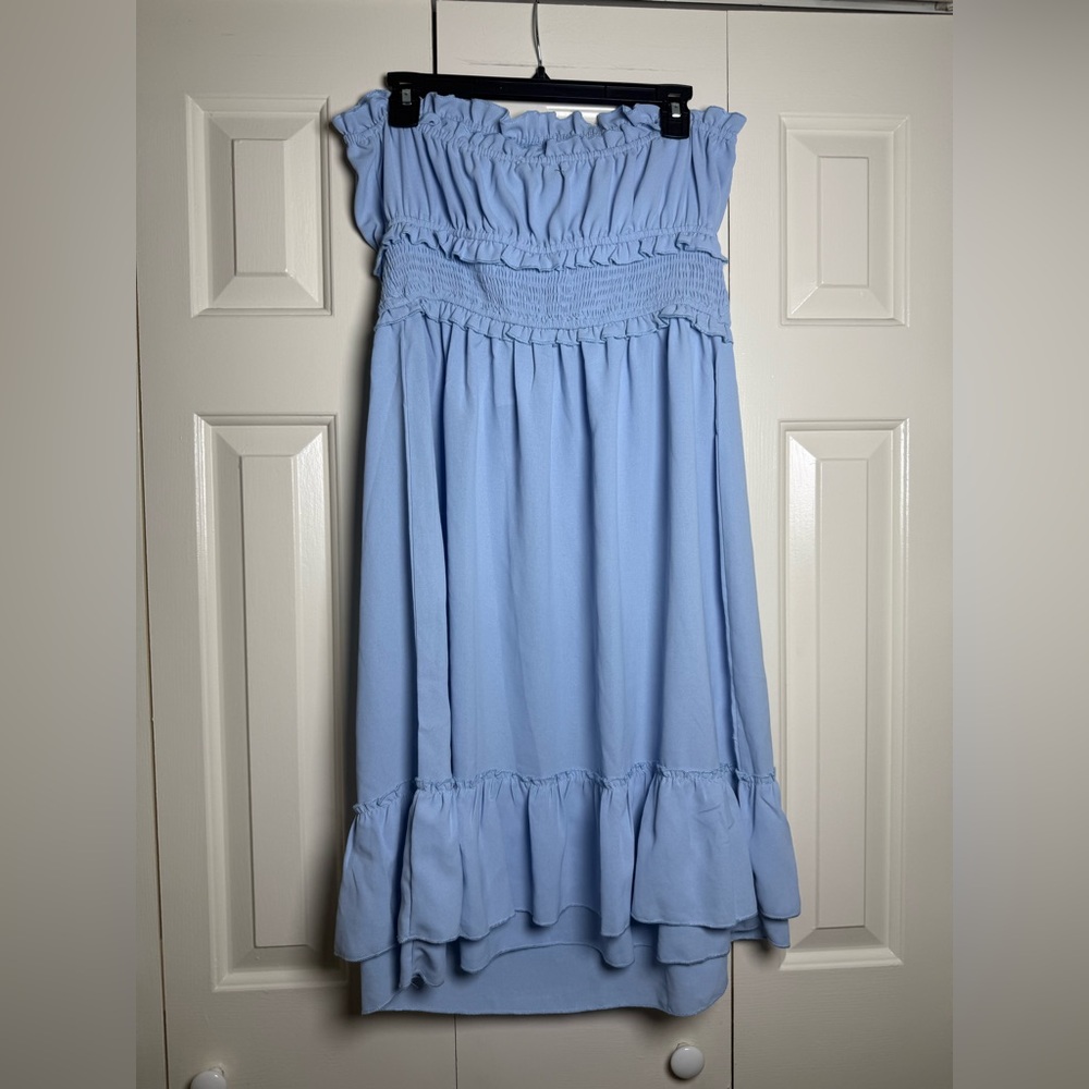 Grace Karin Women’s light blue strapless ruffled‎ dress
